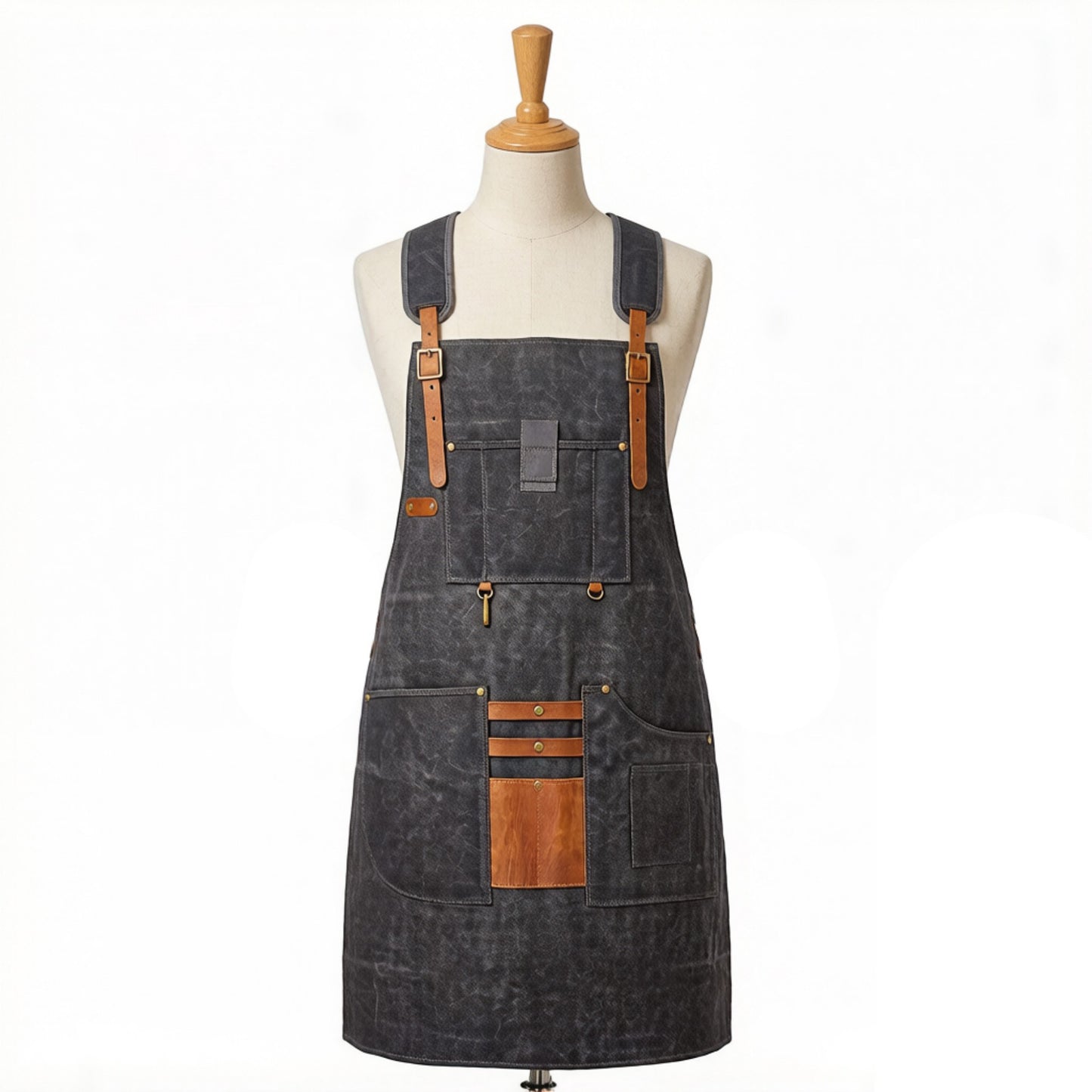 Heavy Duty Cotton Tool Apron with Adjustable Cross Back Straps Multi Pocket Work Apron for Woodwork