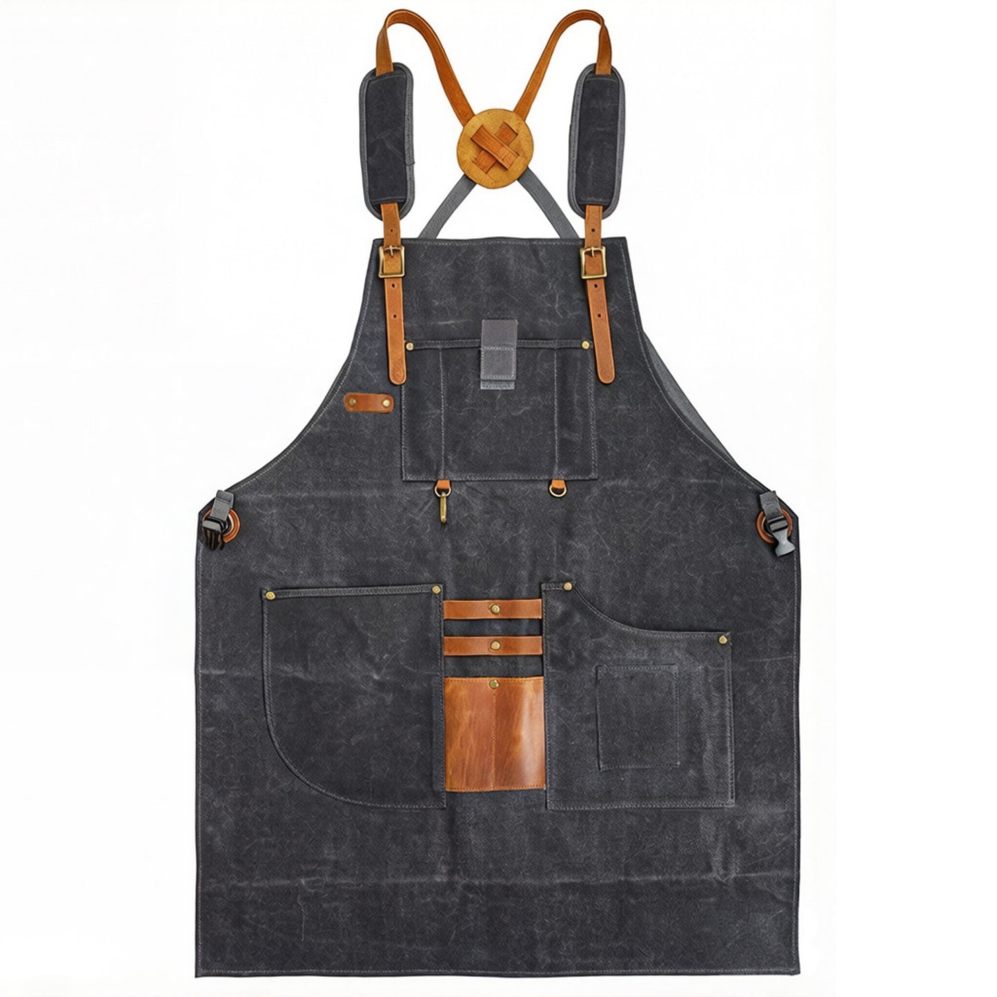 Heavy Duty Cotton Tool Apron with Adjustable Cross Back Straps Multi Pocket Work Apron for Woodwork