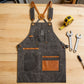 Heavy Duty Cotton Tool Apron with Adjustable Cross Back Straps Multi Pocket Utility Work Apron