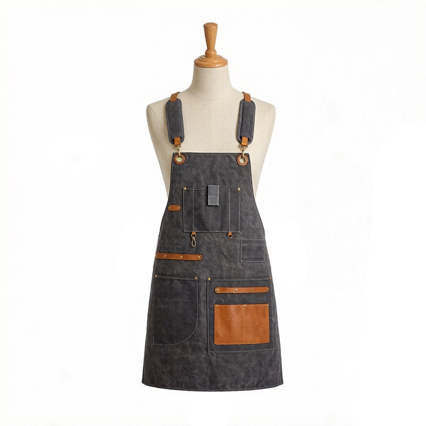 Heavy Duty Cotton Tool Apron with Adjustable Cross Back Straps Multi Pocket Utility Work Apron