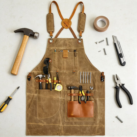Heavy Duty Cotton Tool Apron with Adjustable Cross Back Straps Multi Pocket Utility Work Apron