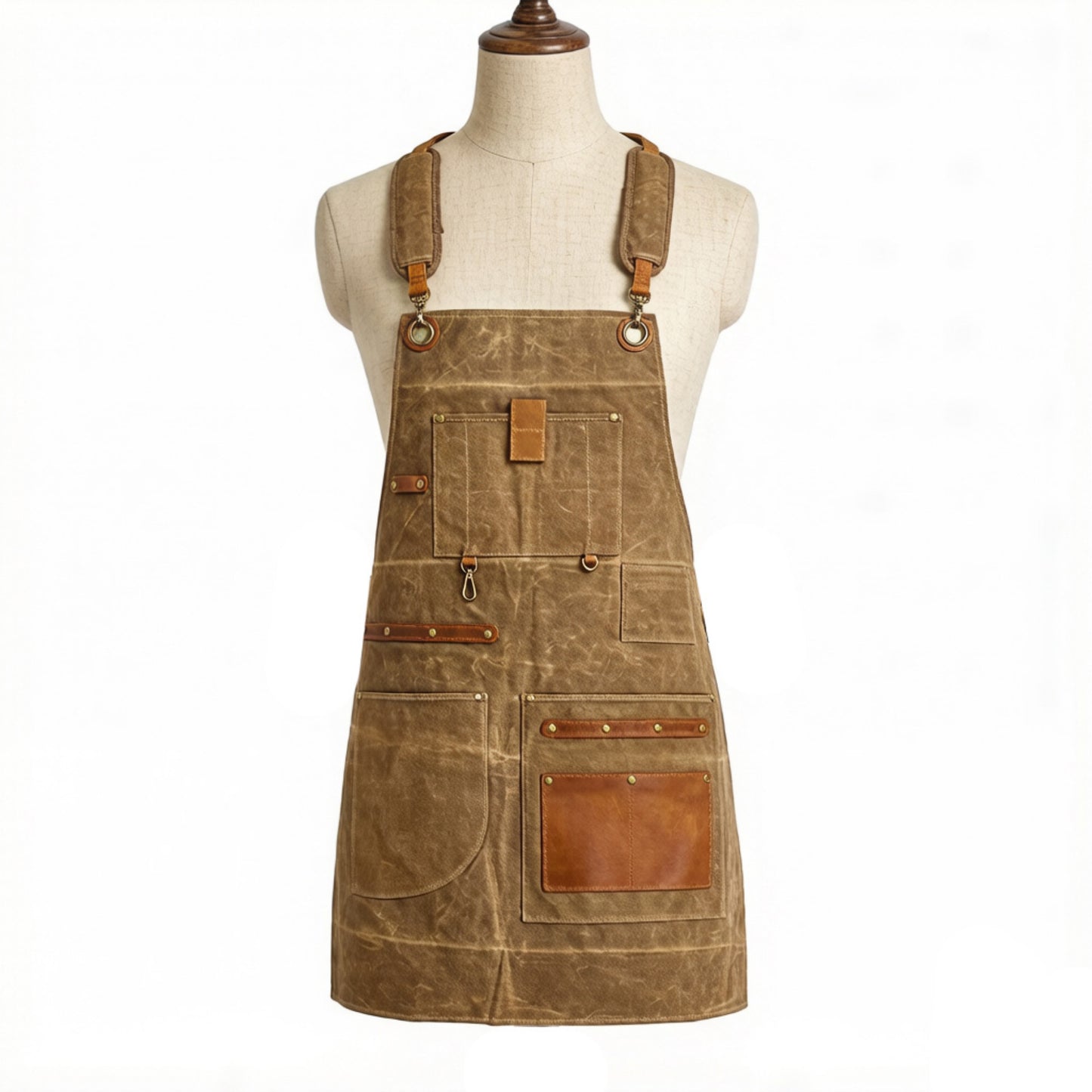 Heavy Duty Cotton Tool Apron with Adjustable Cross Back Straps Multi Pocket Utility Work Apron