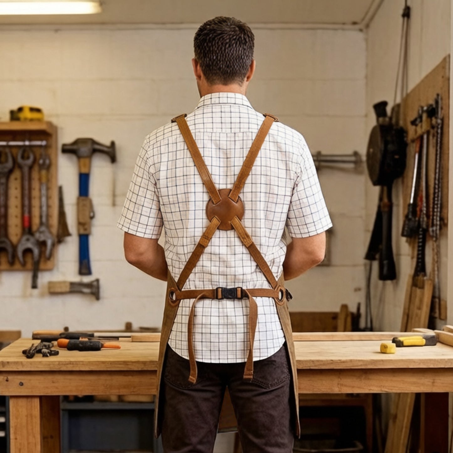Heavy Duty Cotton Tool Apron with Adjustable Cross Back Straps Multi Pocket Utility Work Apron