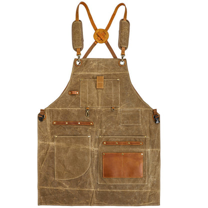 Heavy Duty Cotton Tool Apron with Adjustable Cross Back Straps Multi Pocket Utility Work Apron