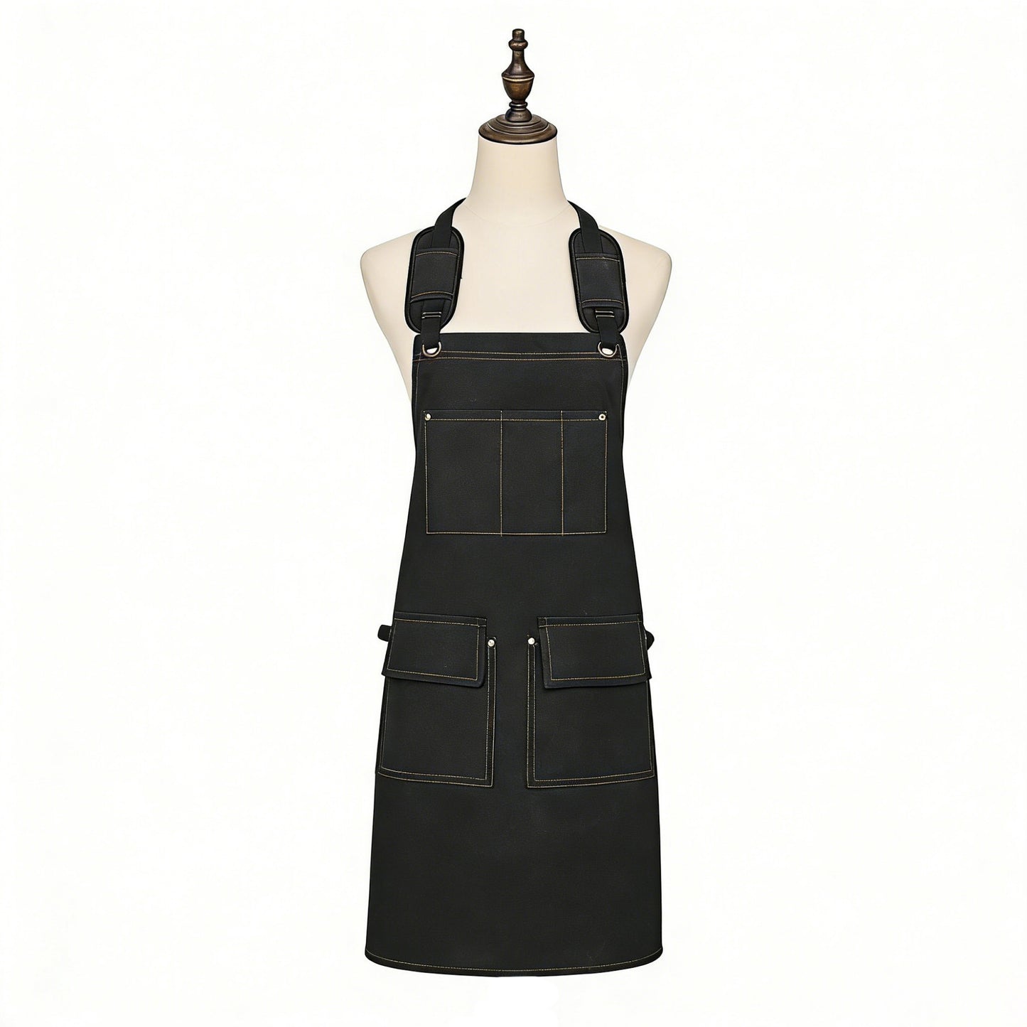 Cotton Kitchen Apron with Adjustable Cross Back Straps Multi Pocket Utility Apron for Cooking Baking