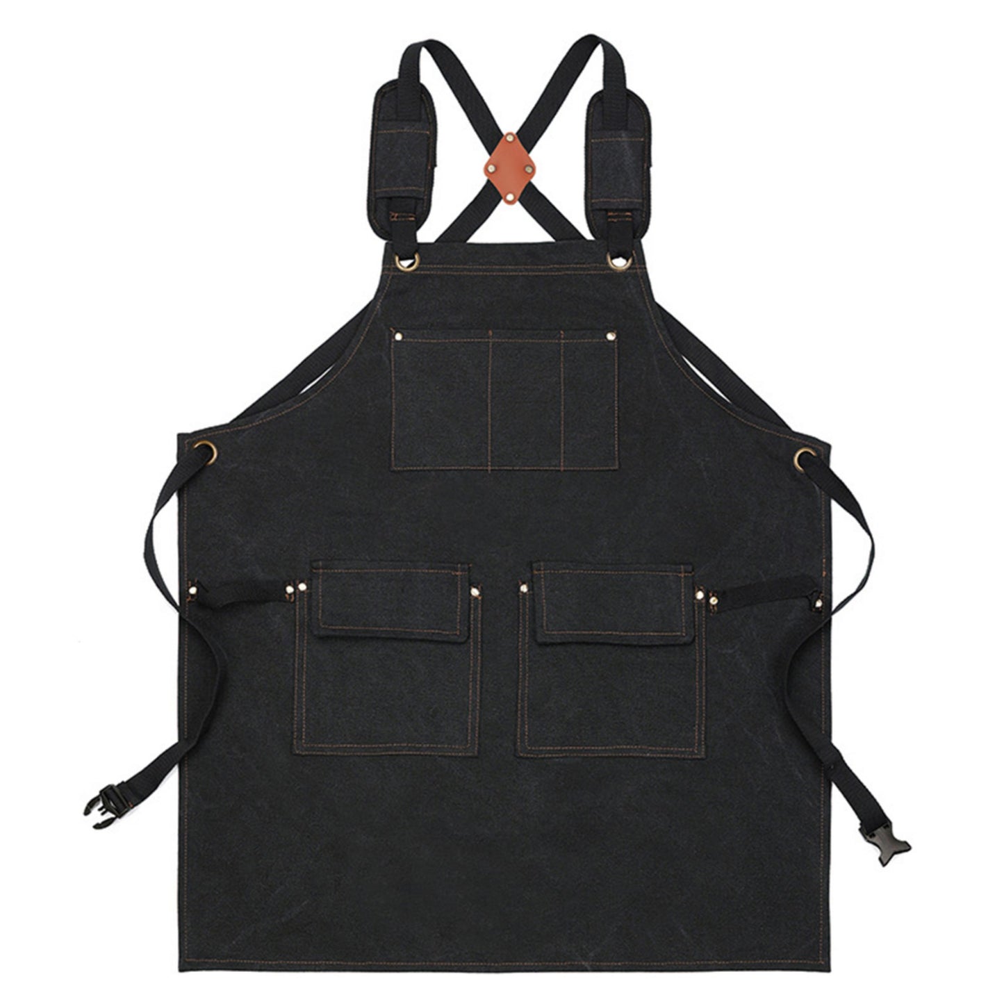 Cotton Kitchen Apron with Adjustable Cross Back Straps Multi Pocket Utility Apron for Cooking Baking