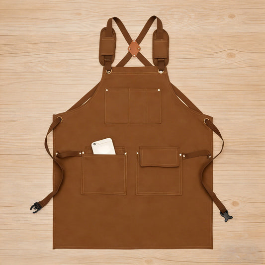 Cotton Kitchen Apron with Adjustable Cross Back Straps Multi Pocket Utility Apron for Cooking Baking