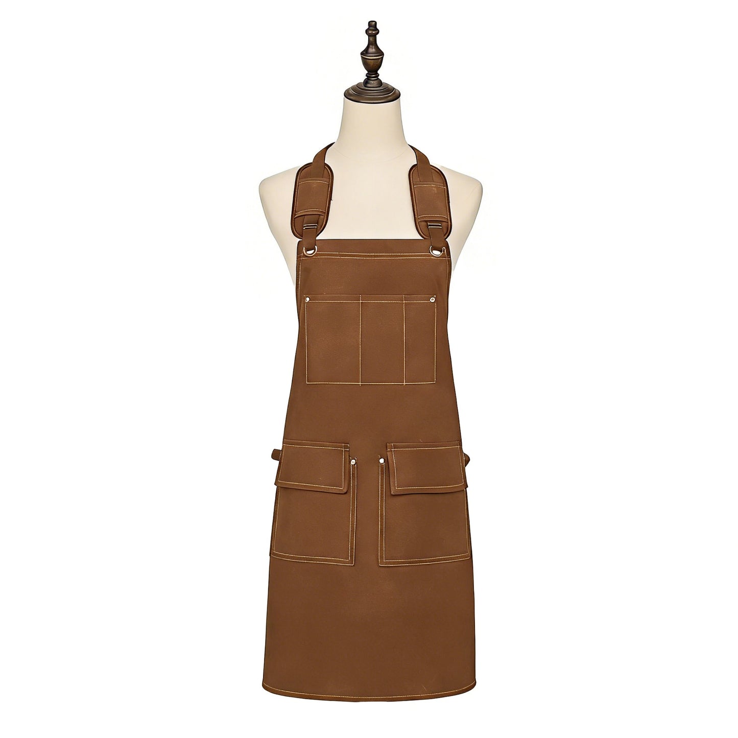 Cotton Kitchen Apron with Adjustable Cross Back Straps Multi Pocket Utility Apron for Cooking Baking