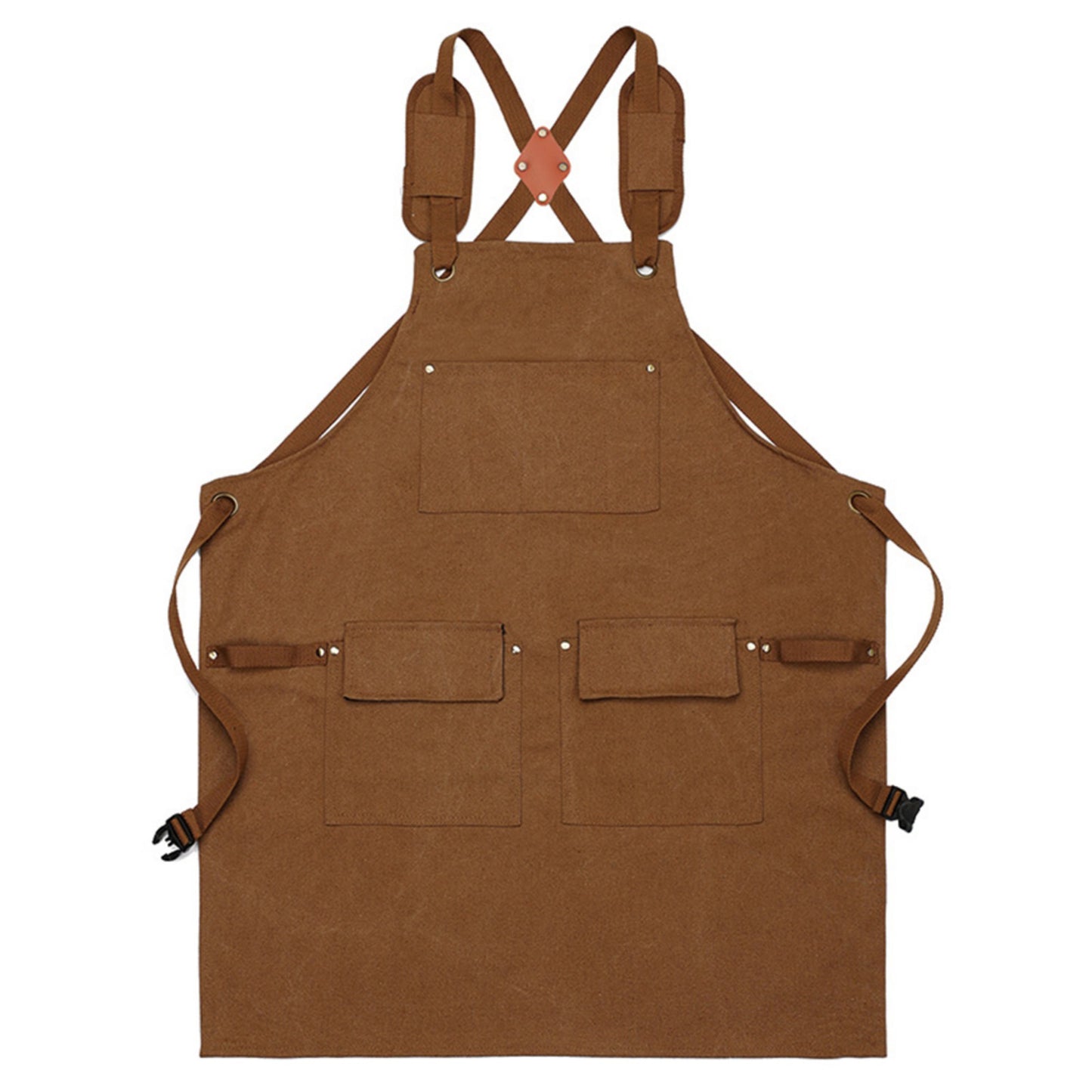 Cotton Kitchen Apron with Adjustable Cross Back Straps Multi Pocket Utility Apron for Cooking Baking