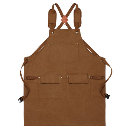 Cotton Kitchen Apron with Adjustable Cross Back Straps Multi Pocket Utility Apron for Cooking Baking