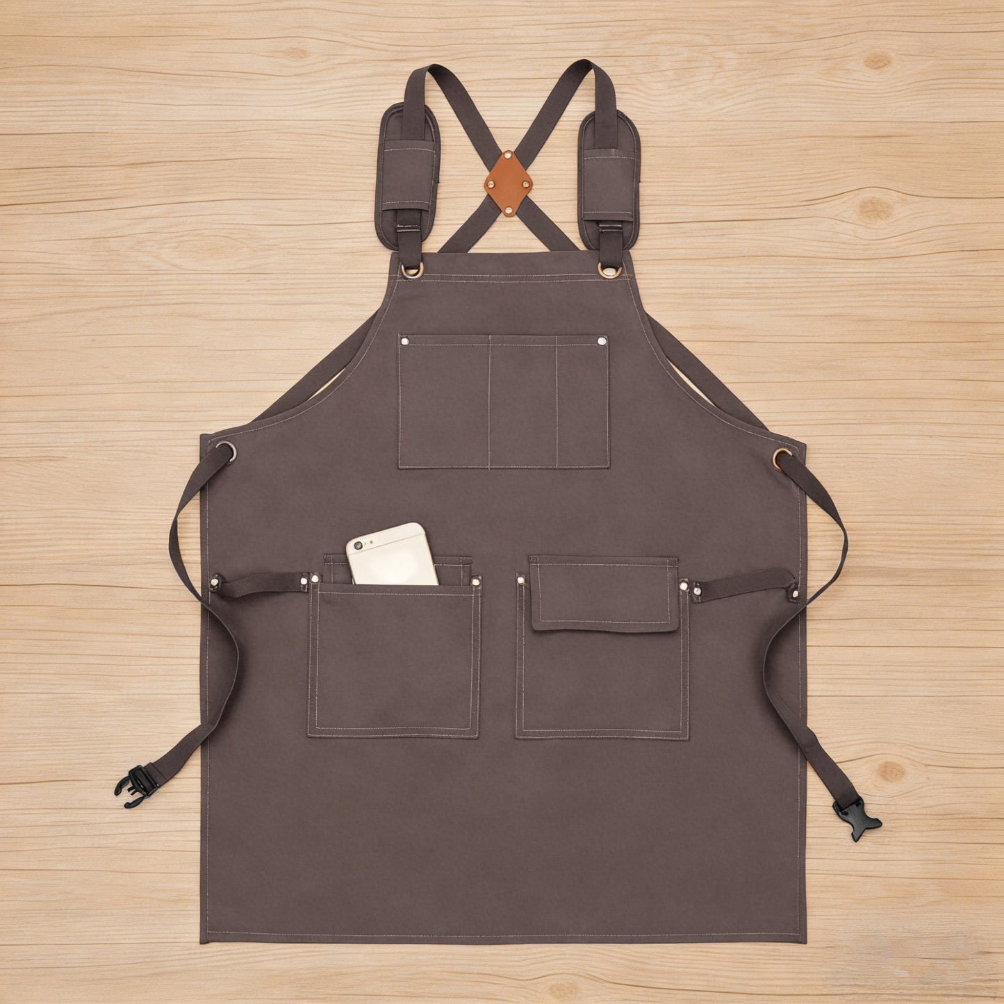Cotton Kitchen Apron with Adjustable Cross Back Straps Multi Pocket Utility Apron for Cooking Baking