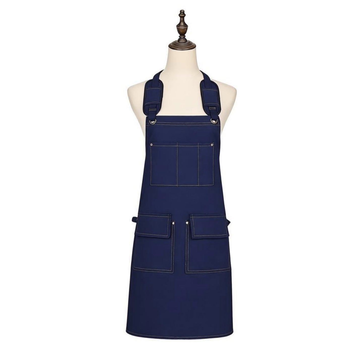 Cotton Kitchen Apron with Adjustable Cross Back Straps Multi Pocket Utility Apron for Cooking Baking