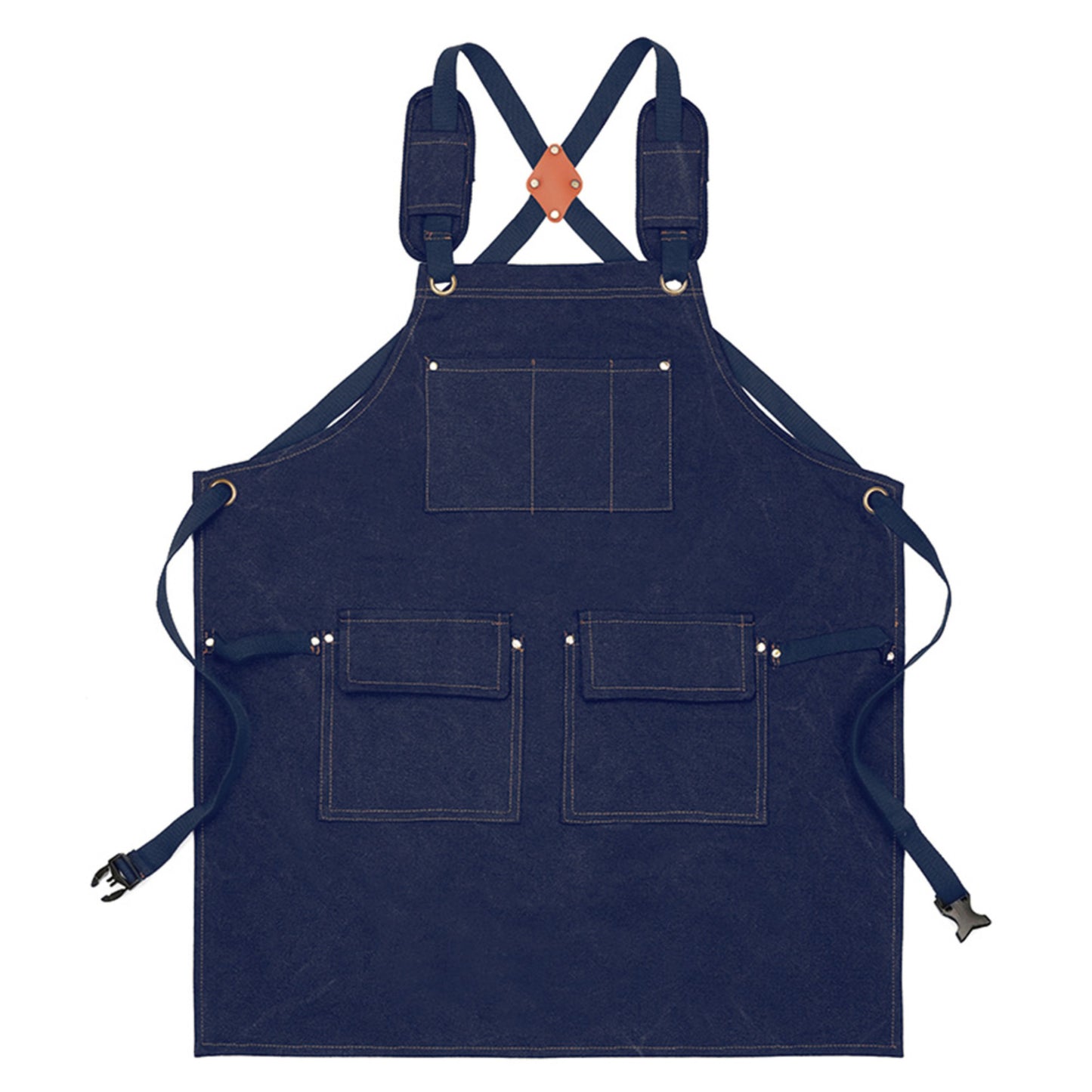 Cotton Kitchen Apron with Adjustable Cross Back Straps Multi Pocket Utility Apron for Cooking Baking