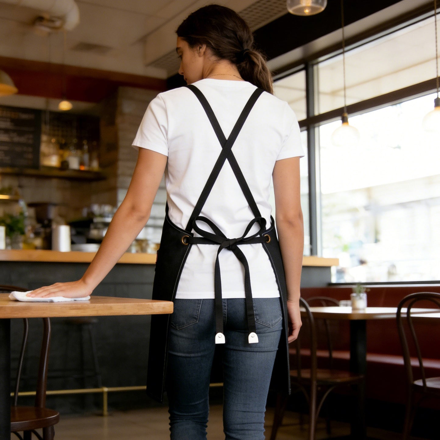 Cotton Kitchen Apron with Cross Back Straps Multi Pocket Utility Apron for Cooking Baking Craft