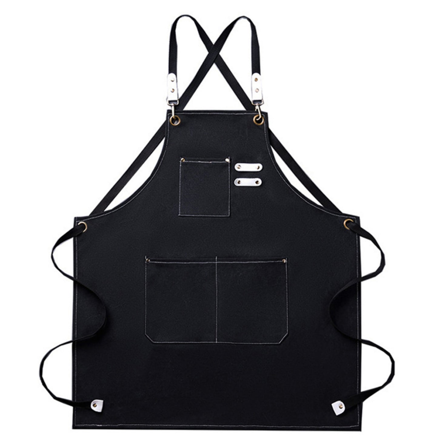 Cotton Kitchen Apron with Cross Back Straps Multi Pocket Utility Apron for Cooking Baking Craft