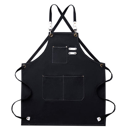 Cotton Kitchen Apron with Cross Back Straps Multi Pocket Utility Apron for Cooking Baking Craft