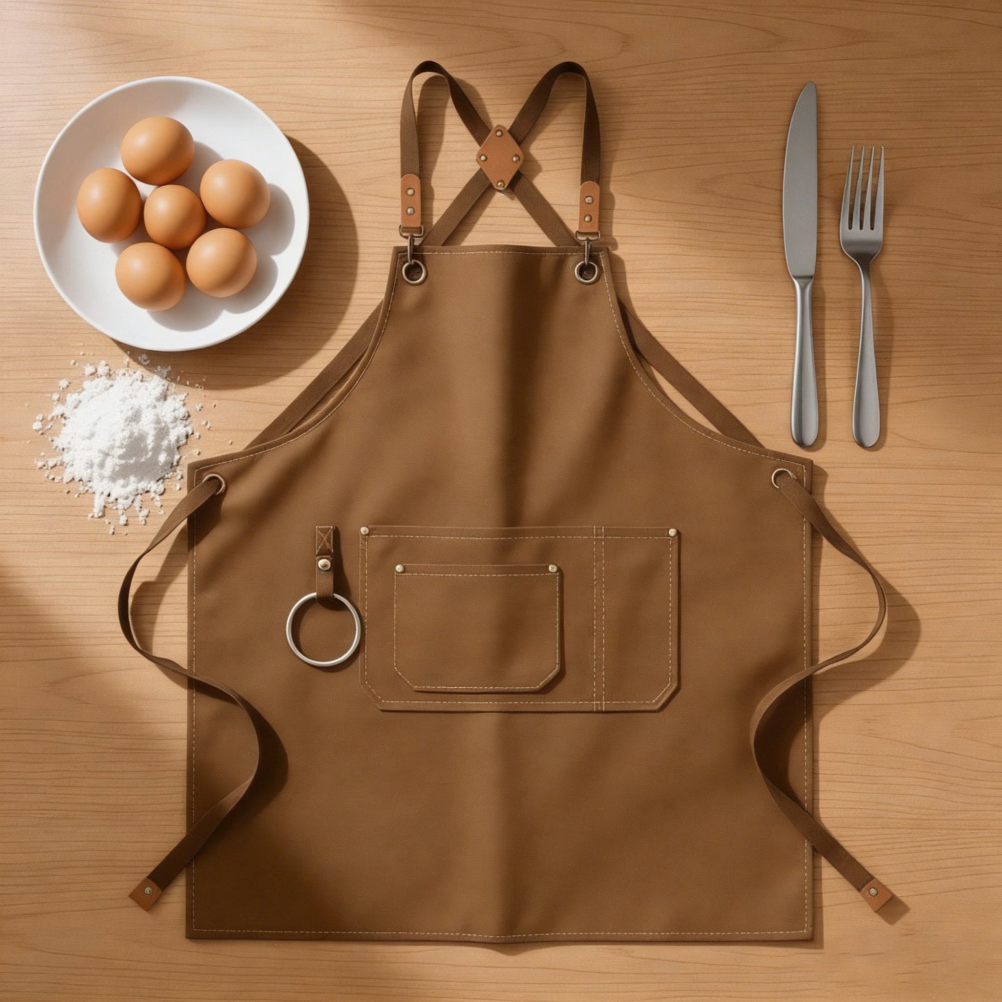 Cotton Kitchen Apron with Cross Back Straps Multi Pocket Utility Apron for Cooking Baking Craft