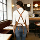 Cotton Kitchen Apron with Cross Back Straps Multi Pocket Utility Apron for Cooking Baking Craft