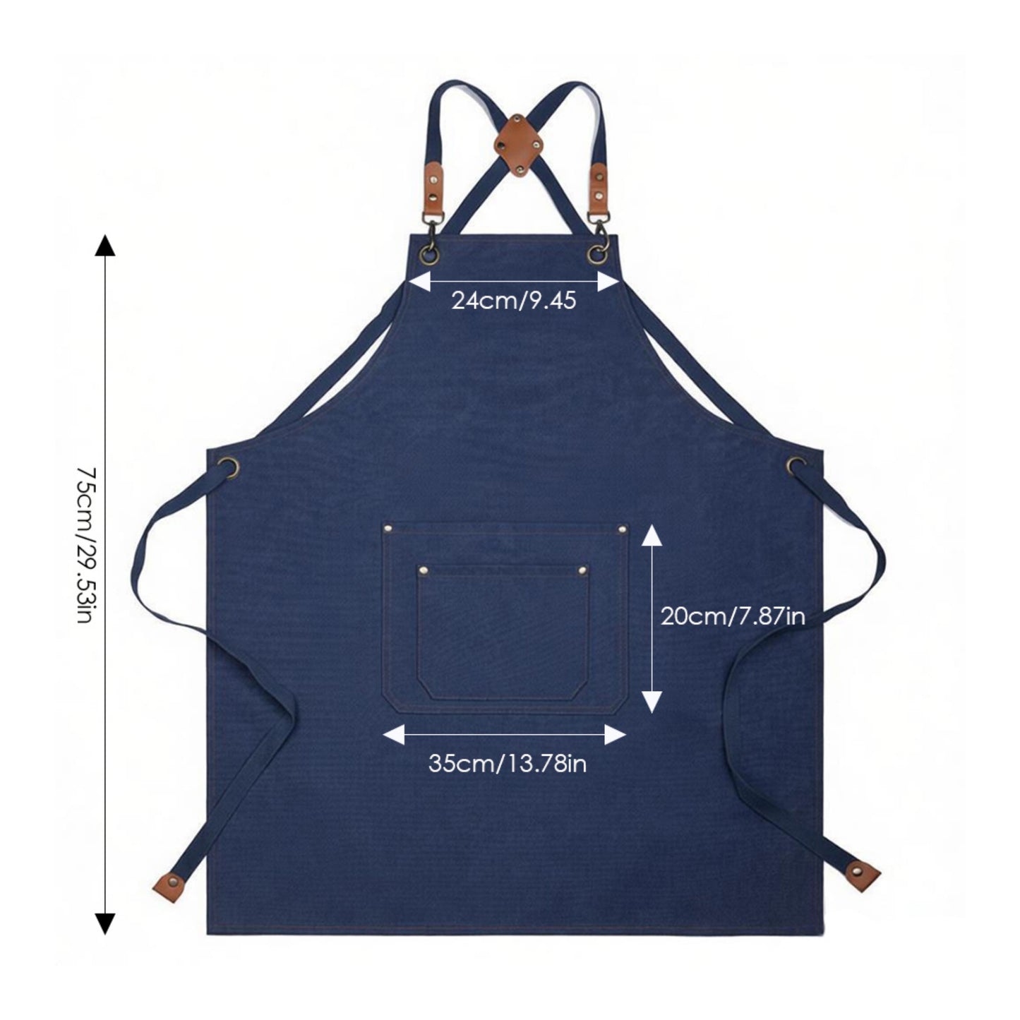 Cotton Kitchen Apron with Cross Back Straps Multi Pocket Utility Apron for Cooking Baking Craft