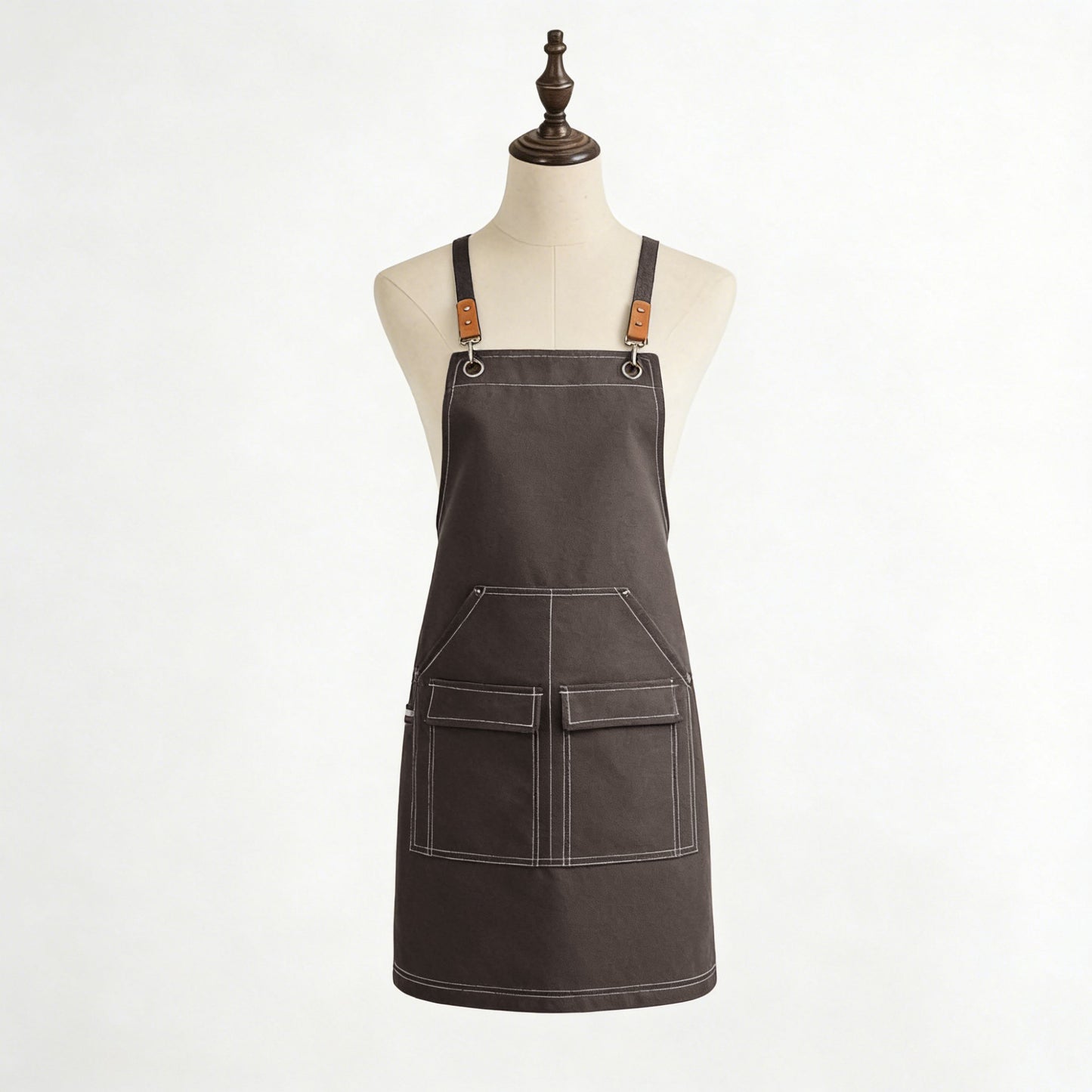 Cotton Kitchen Apron with Cross Back Straps Multi Pocket Utility Apron for Cooking Baking Craft