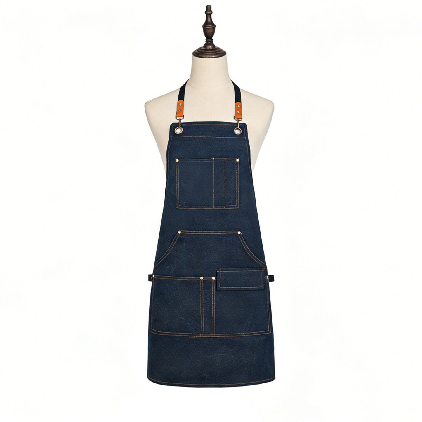 Cotton Kitchen Apron with Cross Back Straps Multi Pocket Utility Apron for Cooking Baking Craft
