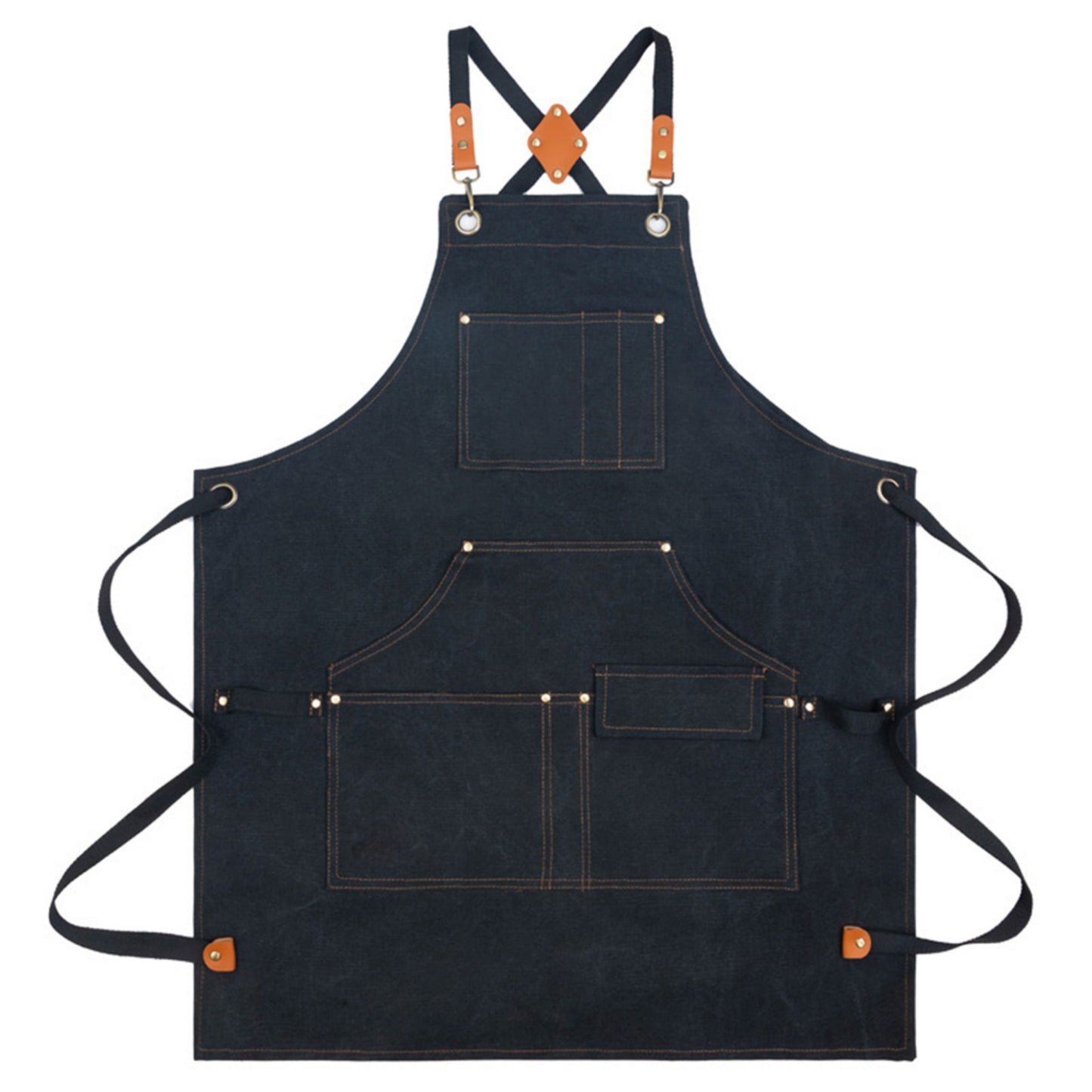 Cotton Kitchen Apron with Cross Back Straps Multi Pocket Utility Apron for Cooking Baking Craft