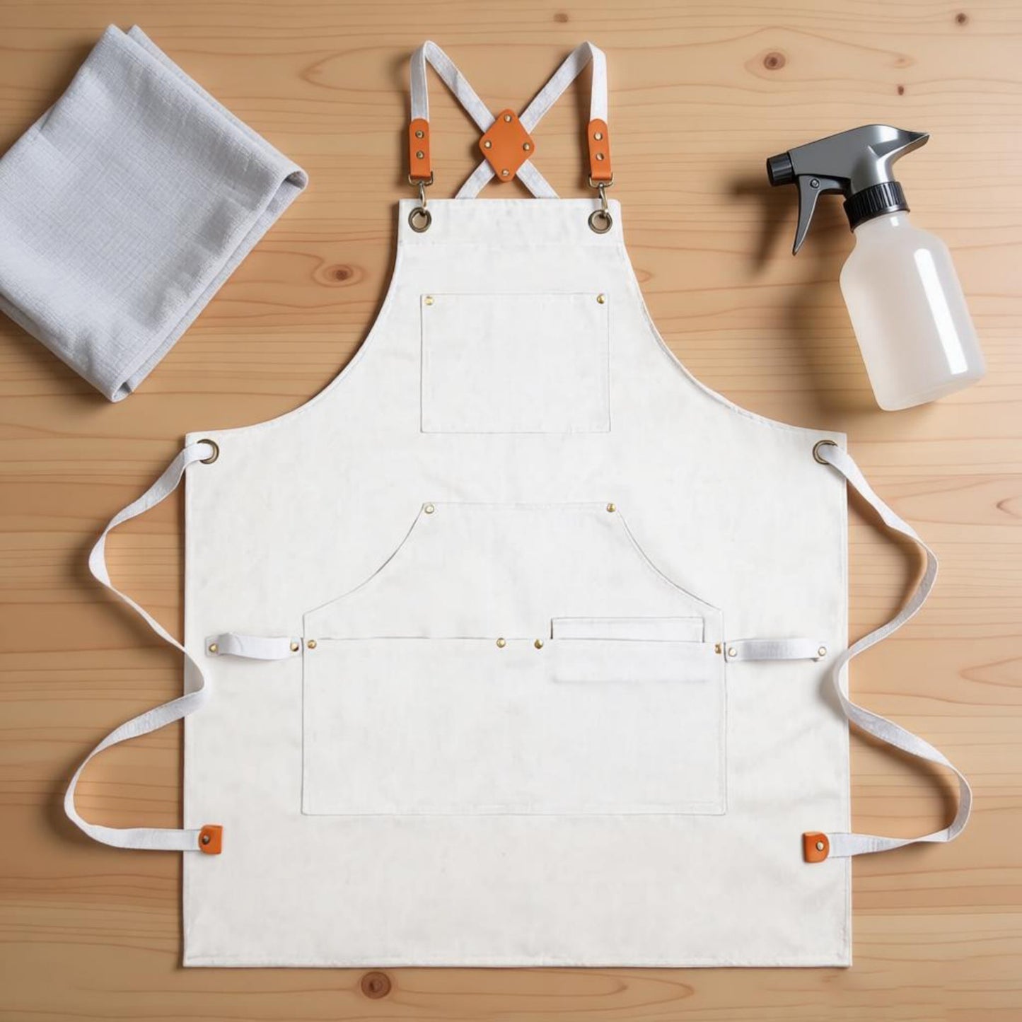 Cotton Kitchen Apron with Cross Back Straps Multi Pocket Utility Apron for Cooking Baking Craft