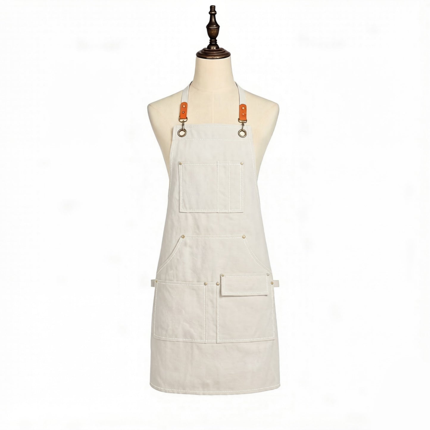 Cotton Kitchen Apron with Cross Back Straps Multi Pocket Utility Apron for Cooking Baking Craft