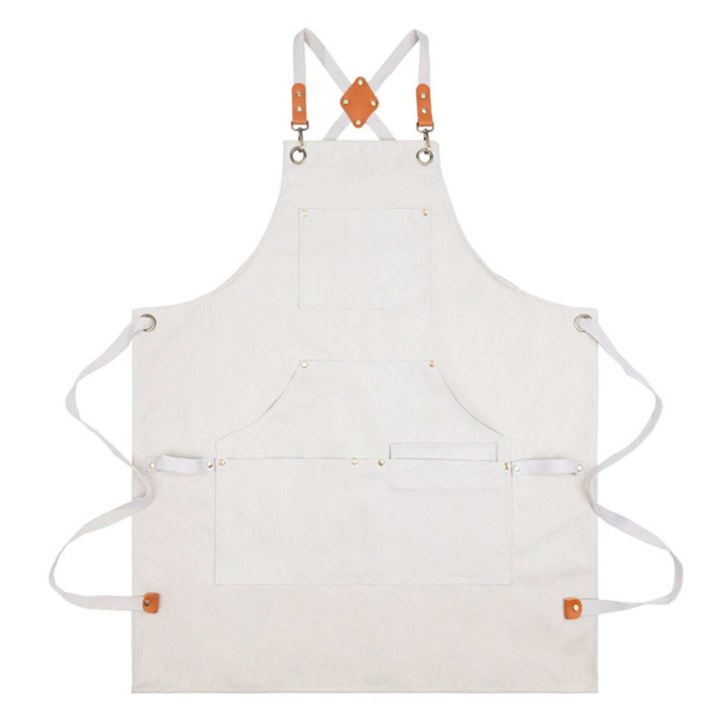 Cotton Kitchen Apron with Cross Back Straps Multi Pocket Utility Apron for Cooking Baking Craft