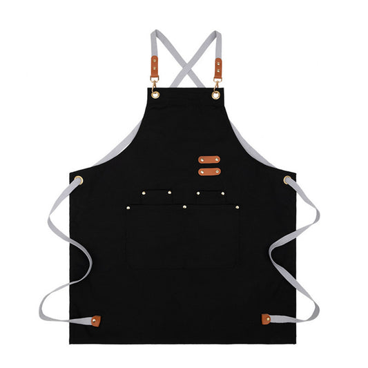 Cotton Kitchen Apron with Cross Back Straps Multi Pocket Utility Apron for Cooking Baking Craft