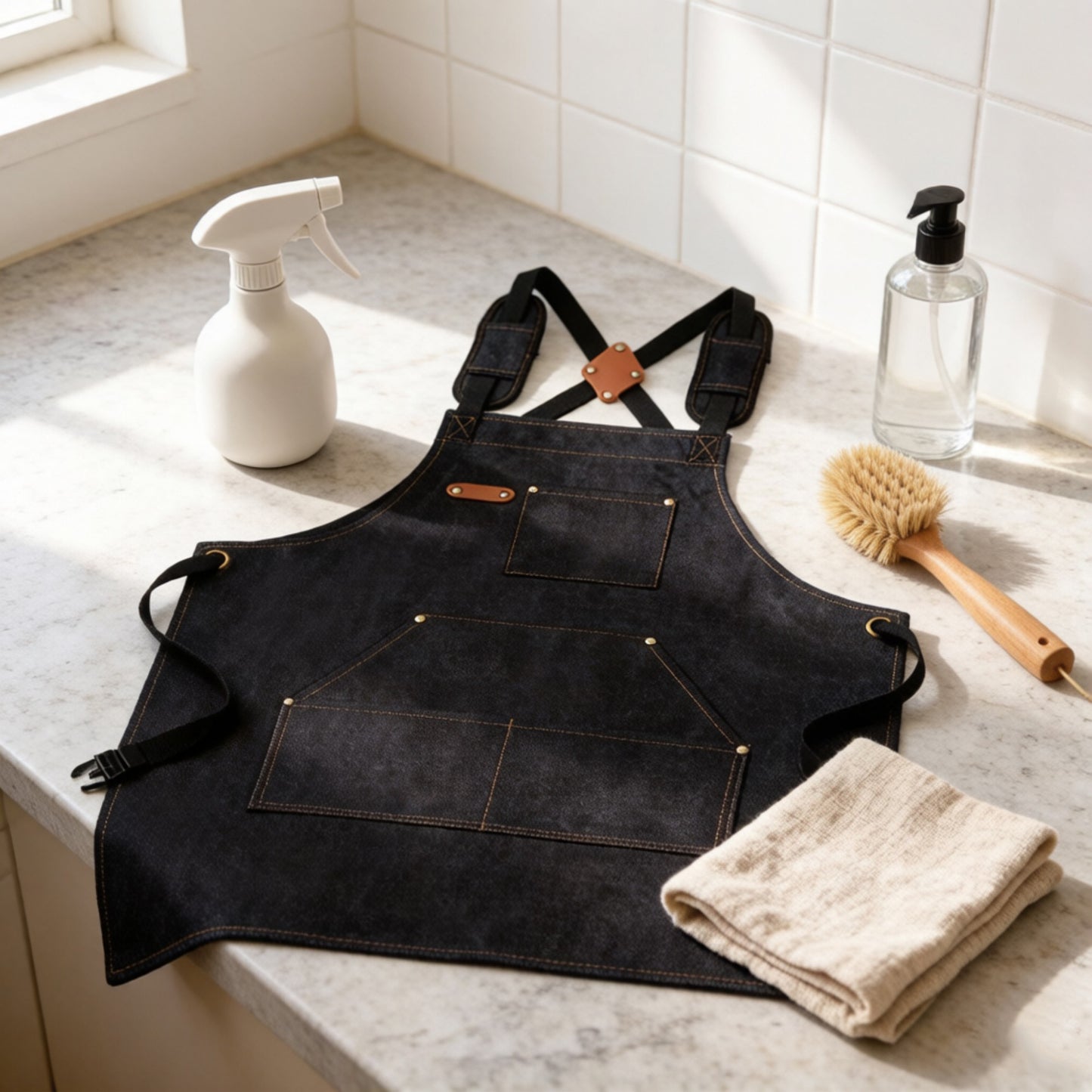 Cotton Kitchen Apron with Cross Back Straps Minimalist Utility Apron for Cooking Baking Craft Garden