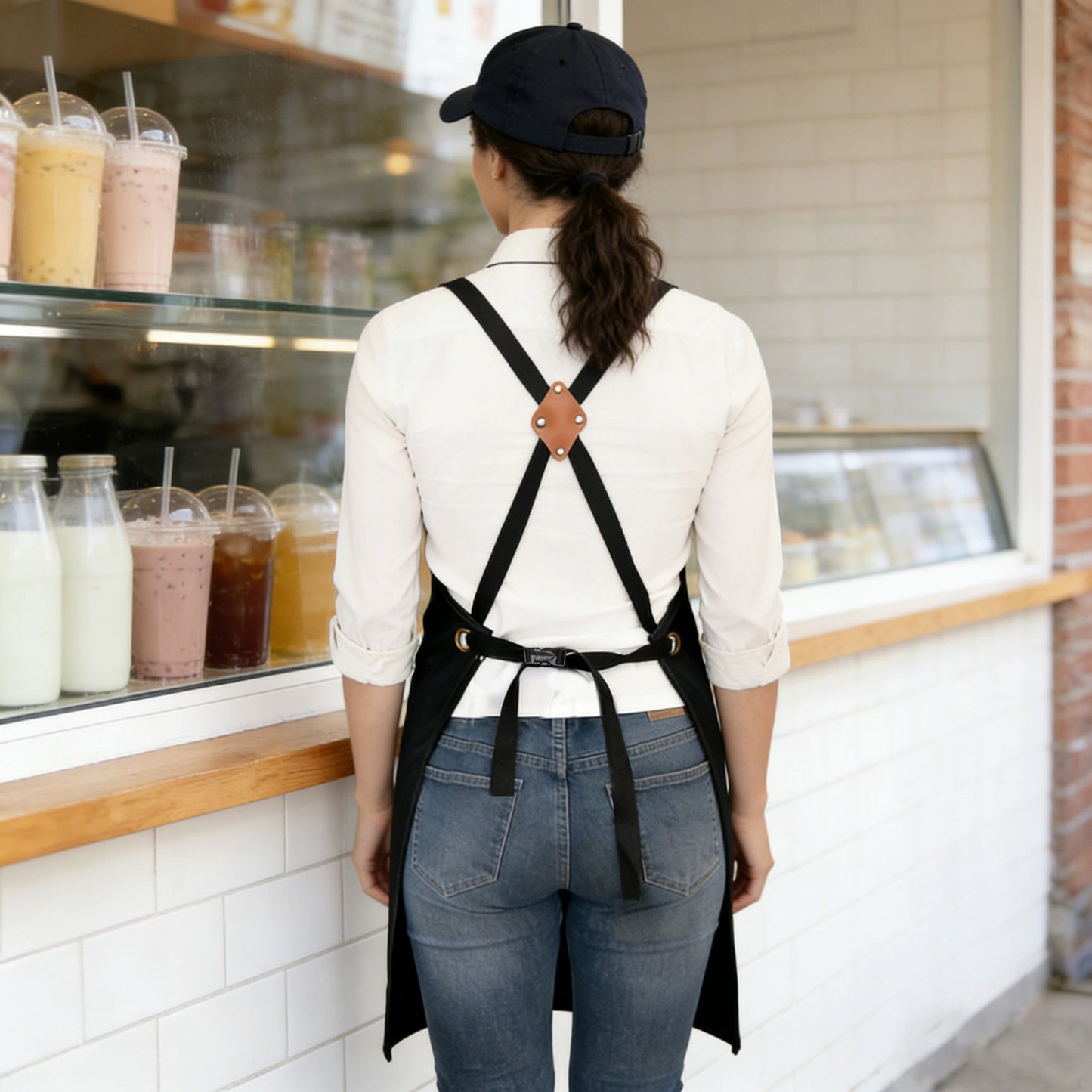 Cotton Kitchen Apron with Cross Back Straps Minimalist Utility Apron for Cooking Baking Craft Garden