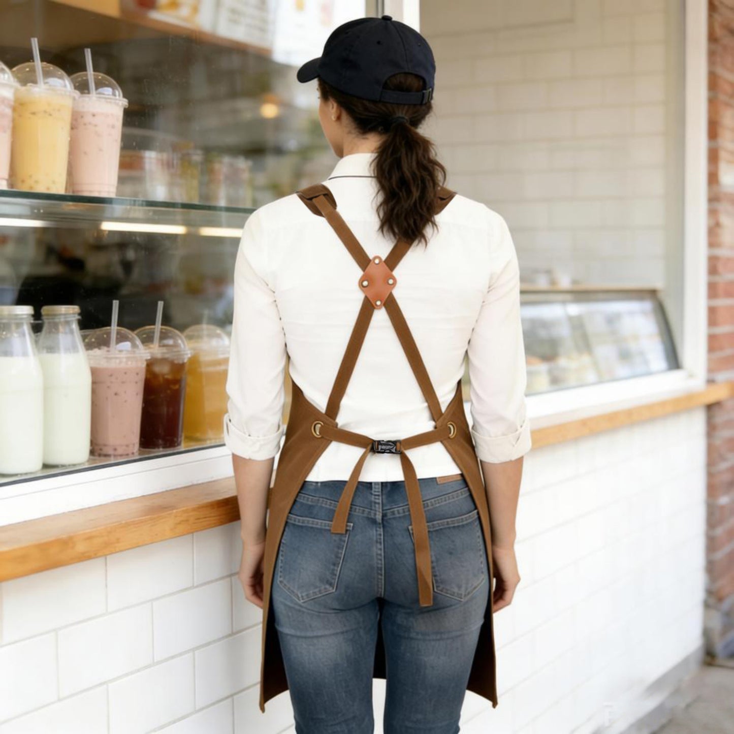 Cotton Kitchen Apron with Cross Back Straps Minimalist Utility Apron for Cooking Baking Craft Garden