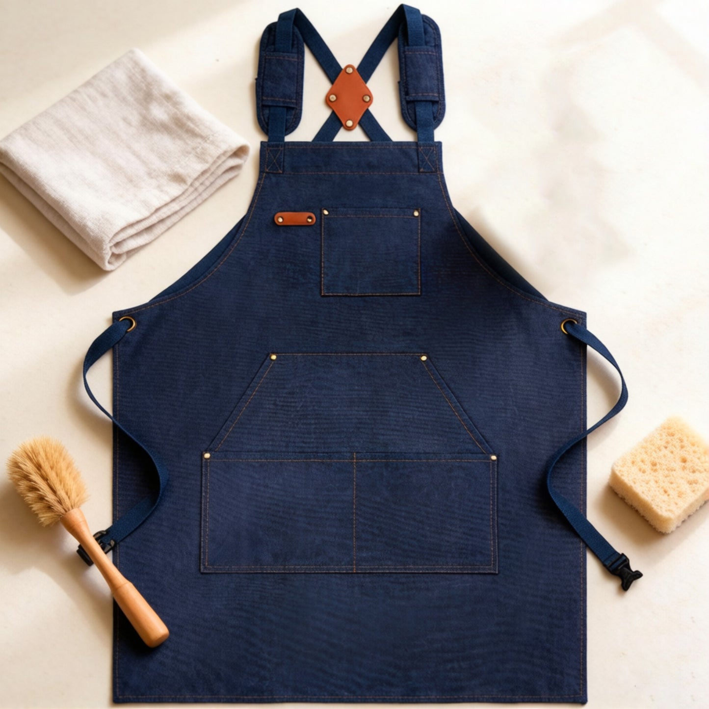 Cotton Kitchen Apron with Cross Back Straps Minimalist Utility Apron for Cooking Baking Craft Garden