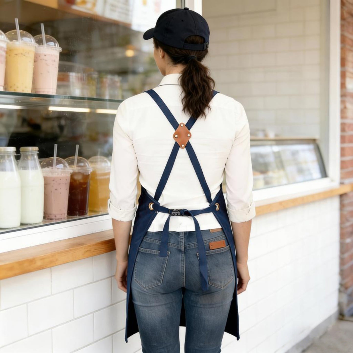 Cotton Kitchen Apron with Cross Back Straps Minimalist Utility Apron for Cooking Baking Craft Garden