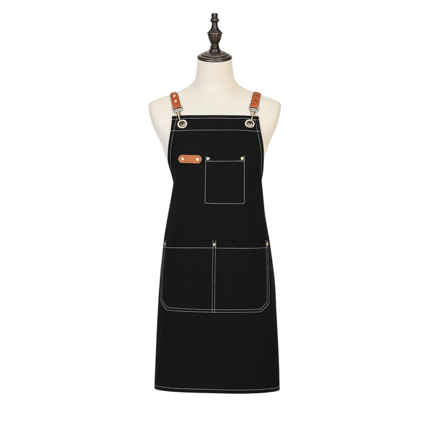 Cotton Kitchen Apron with Cross Back Straps Multi Pocket Utility Apron for Cooking Baking Craft