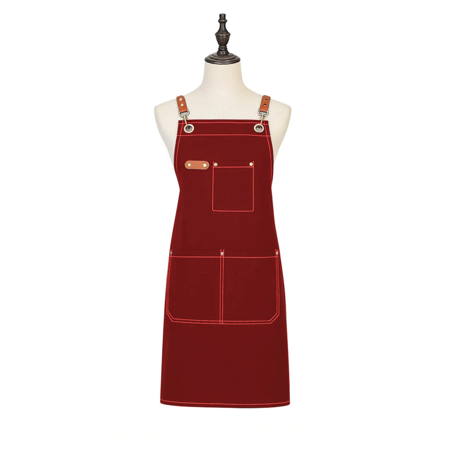 Cotton Kitchen Apron with Cross Back Straps Multi Pocket Utility Apron for Cooking Baking Craft