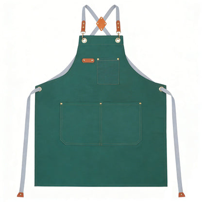 Cotton Kitchen Apron with Cross Back Straps Multi Pocket Utility Apron for Cooking Baking Craft