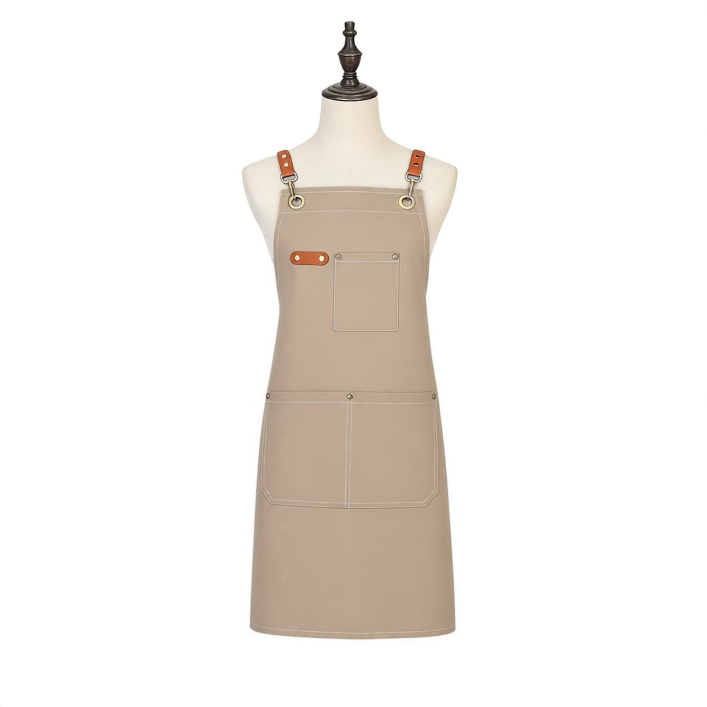 Cotton Kitchen Apron with Cross Back Straps Multi Pocket Utility Apron for Cooking Baking Craft