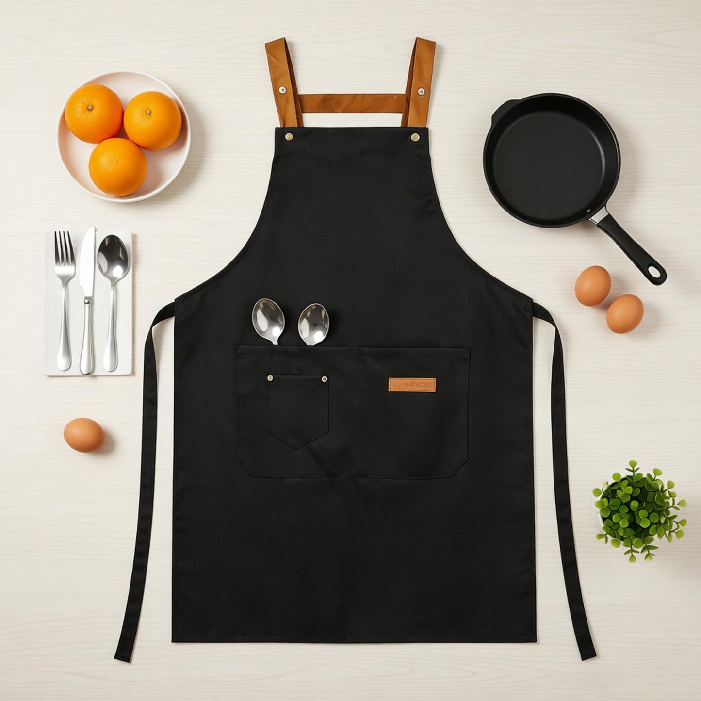 Cotton Kitchen Apron with Cross Back Straps Minimalist Utility Apron for Cooking Baking Craft Garden