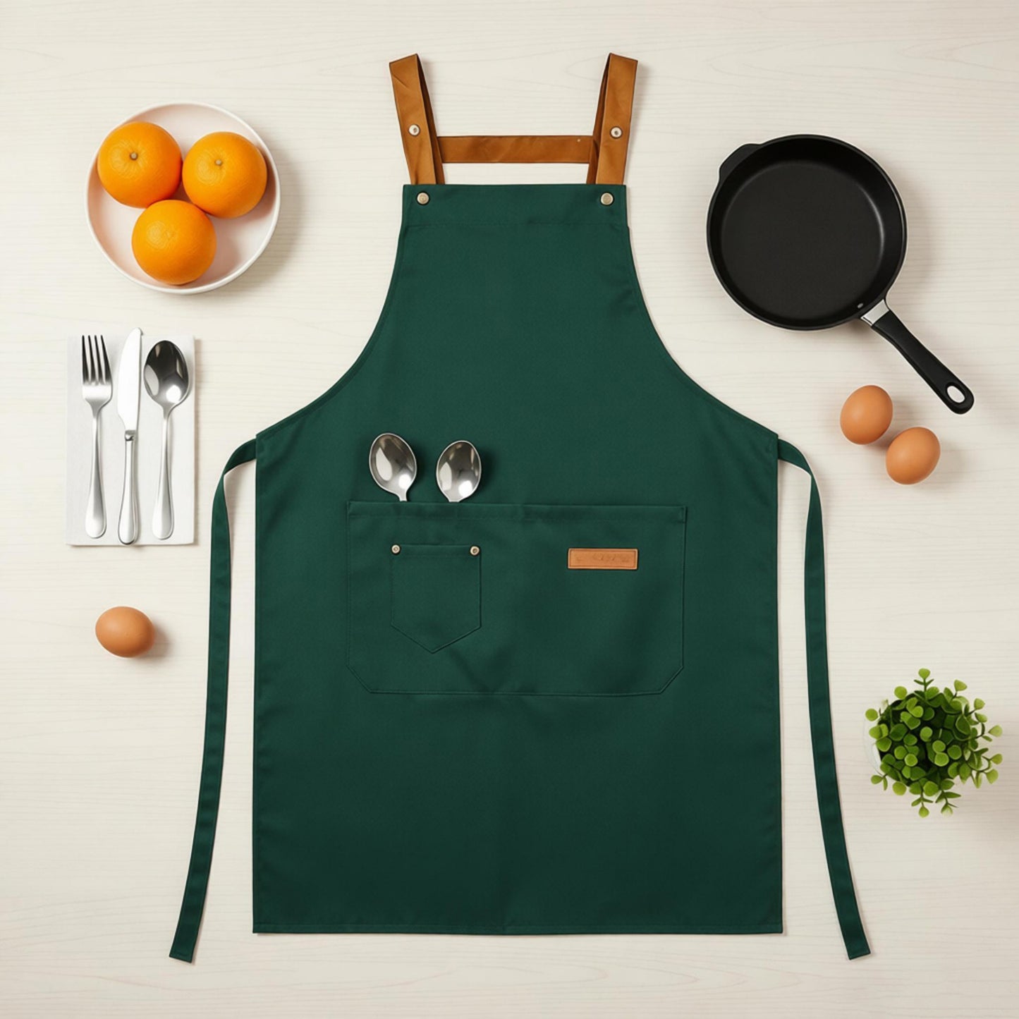 Cotton Kitchen Apron with Cross Back Straps Minimalist Utility Apron for Cooking Baking Craft Garden
