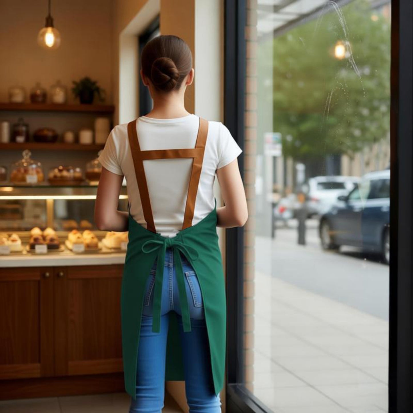 Cotton Kitchen Apron with Cross Back Straps Minimalist Utility Apron for Cooking Baking Craft Garden