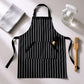 Striped Kitchen Apron Cotton Blend Adjustable Neck Apron with Pockets Chef Cooking Server Apron