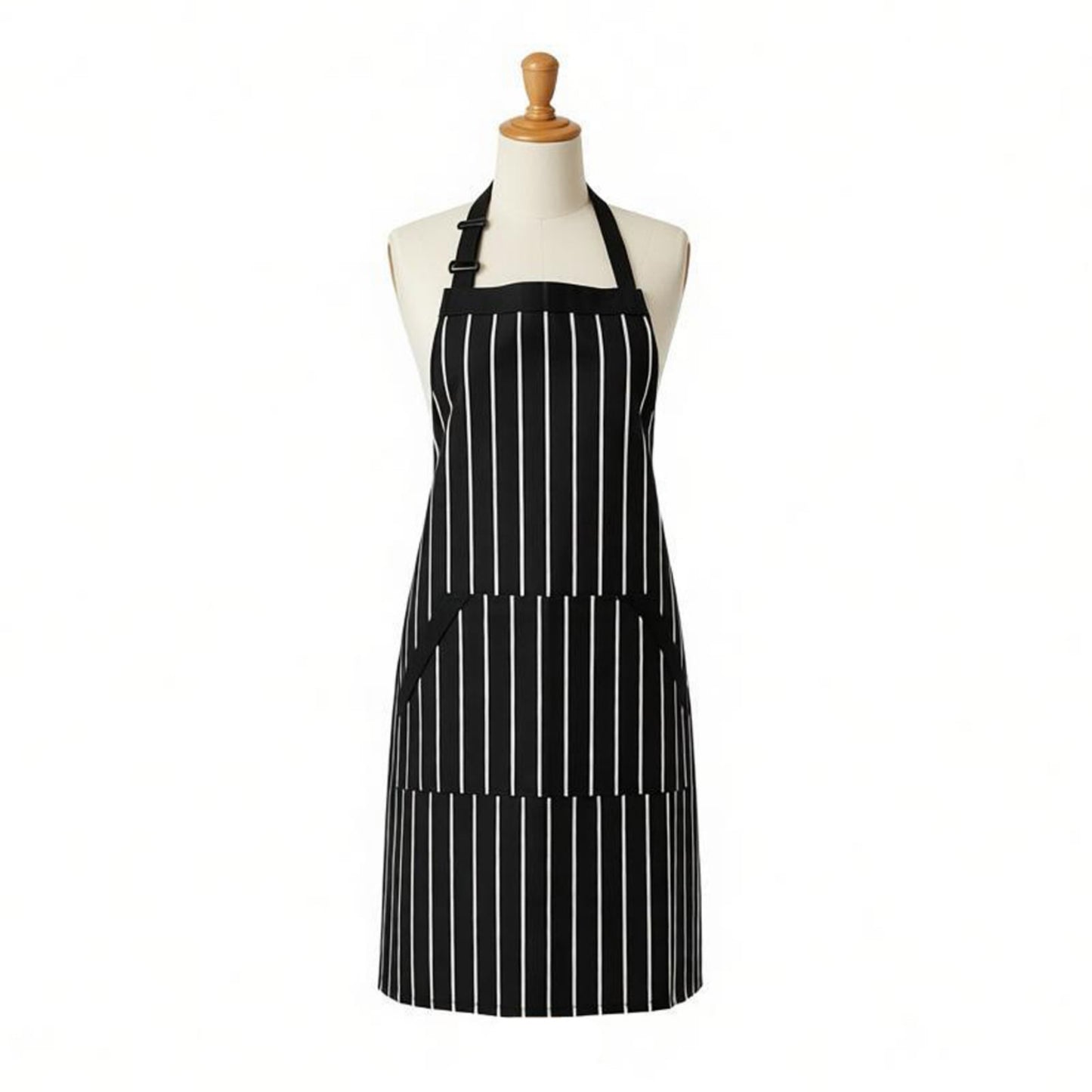 Striped Kitchen Apron Cotton Blend Adjustable Neck Apron with Pockets Chef Cooking Server Apron