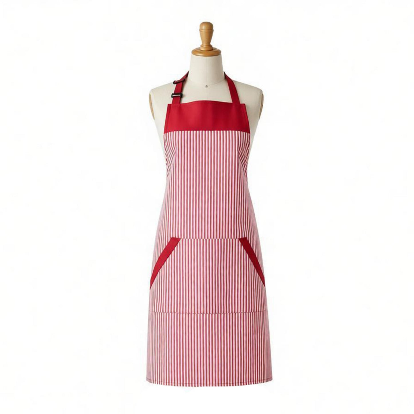 Striped Kitchen Apron Cotton Blend Adjustable Neck Apron with Pockets Chef Cooking Server Apron