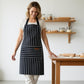 Striped Kitchen Apron Cotton Blend Adjustable Neck Apron with Pocket for Cooking Baking Home Use