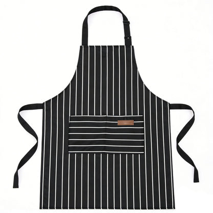 Striped Kitchen Apron Cotton Blend Adjustable Neck Apron with Pocket for Cooking Baking Home Use