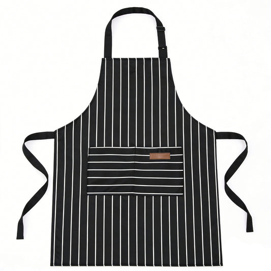Striped Kitchen Apron Cotton Blend Adjustable Neck Apron with Pocket for Cooking Baking Home Use