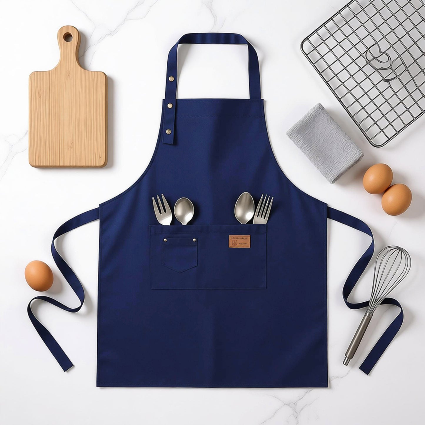 Kitchen Apron Cotton Blend Adjustable Neck Apron with Pocket for Cooking Baking Crafting