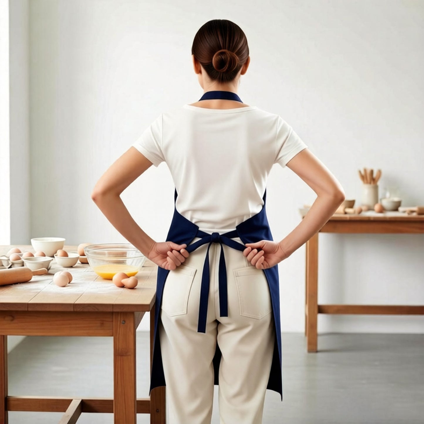 Kitchen Apron Cotton Blend Adjustable Neck Apron with Pocket for Cooking Baking Crafting